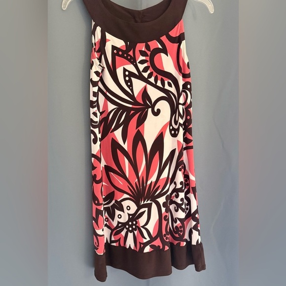 Dresses & Skirts - Vintage Floral Mini Dress – White, Brown & Coral | Size 3/4 | Retro Style